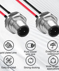 2 Pack Rugged M12 2 Pin Male Connector Cable A-Coded IP67 Waterproof Aviation Connector Pin with Features Illustrated