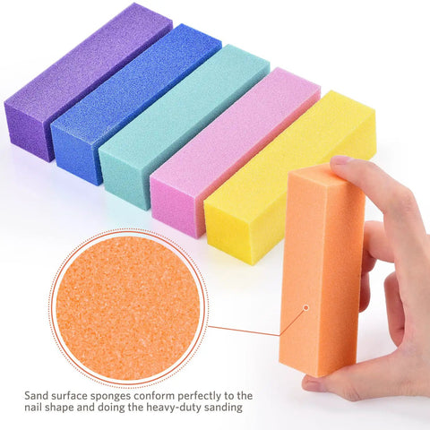 Professional Nail File Kit With Six 100 To 180 Grit Nail Files And Six Buffer Blocks, colorful buffer blocks in hand