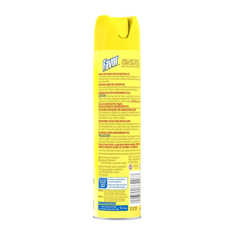 Clean As A Whistle Top Shelf Furniture Polish Delivers A Fresh Lemon Hit in a yellow spray can for sealed surfaces.