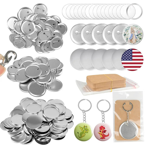 100 Sets Of 58mm Button Maker Supplies For Pins And Keychains, Dope Kit Includes Metal Back Covers, Shells, Films, Keychains