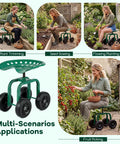 All Terrain Garden Cart With Swivel Seat Rolling Work Stool For Yard And Lawn Adjustable 360 Degree Seat Outdoor Planting Scooter Green