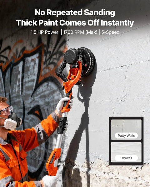 Premium Power Electric Drywall Sander Engineered For Fast Popcorn Texture Removal And Dust Free Cleanup With Variable Speed Control And Illuminating Led Lamp To Make Your Wall Patching Job A Total Breeze Today in use on thick paint.