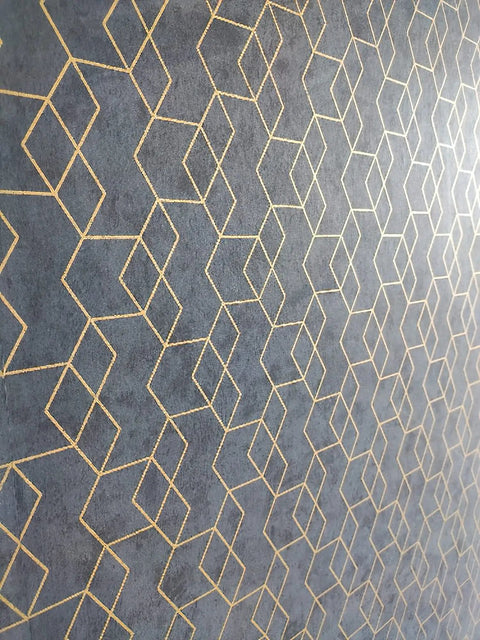 Peel And Stick Geometric Wallpaper In Dark Grey With Gold Hexagon Accents Self Adhesive Removable Contact Paper For Walls Or Cabinets