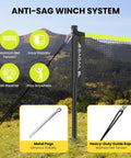 Outdoor Badminton Net Set With Anti Sag Winch System For Tournament Tightness Official Size Twenty Feet By Five Feet Includes Four Rackets Three Shuttlecocks Durable PE Net And Carry Bag For Backyard Beach And Family Games Yellow setup on grass.