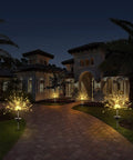 2 Pack Solar Firework Outdoor Lights For Garden Patio Yard And Pathway Waterproof IP65 With 8 Lighting Modes illuminating house