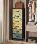 Tall 6-Drawer Dresser With Vintage Style Fabric Bins, Sturdy Metal Frame And Wood Top in modern bedroom closet