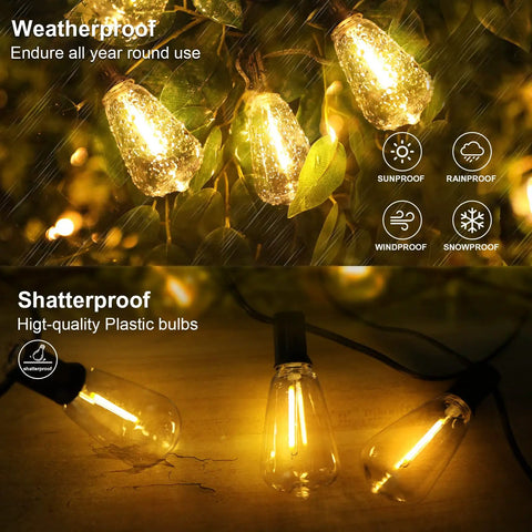 Super Chill Waterproof Solar String Lights Outdoor Fifty Ft Long With 25 Dimmable Shatterproof Vintage Bulbs Remote Controlled