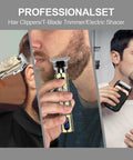 All In One Men's Hair Clipper Set With LED Display, Cordless Pro Grade Hair Trimmer And Beard Shaver in use on different hairstyles
