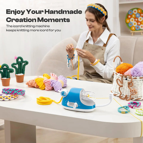 Woman using Automatic I Cord Knitting Machine Pro Electric I Cord Knitter With 3 Speed Adjustable Hands Free Yarn Knit Helper for DIY projects