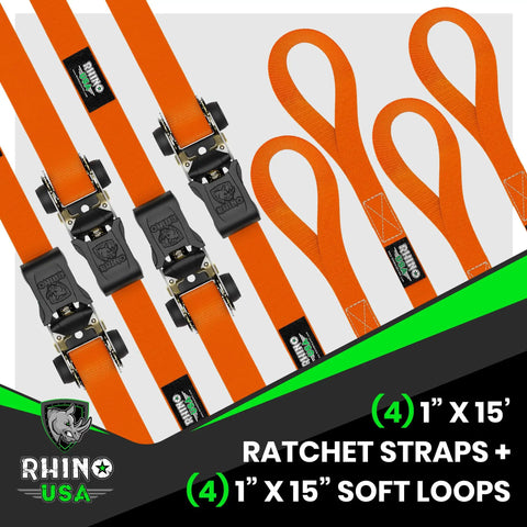 Hella Tough Heavy Duty Ratchet Straps 4 Pack Tie Down Cargo Lashing One Inch By Fifteen Foot With Swivel S Hooks for secure loads.