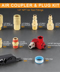 48 Piece One Quarter Inch Quick Connect Air Hose Fittings Kit With Swivel Brass Plated Pneumatic Tool Couplers And Plugs Set For Pneumatic Tools Built To Last Heavy Duty Leak Proof 300 PSI, 1/4 NPT parts and tape