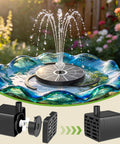 3.7W Solar Bird Bath Fountain Pump With 7.1 Inch Spray Height, demonstrating water flow in garden setting
