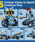 Five In One STEM Robotics Kit With App And Remote Control Build Code And Play Projects A Kid Friendly Gift For Ages 8 To 12 That Makes Learning Hands On Creative And Totally Fun This Holiday Season. Five models shown