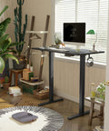 Slick Smooth Electric Sit Stand Desk 48 By 24 Inch Heavy Duty Adjustable Height Workstation in matte black with decor.