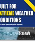 Text on image emphasizing extreme weather and solvent resistance of 6 Foot Rubber Whip Hose 3/8 Inch With Brass 1/4 NPT End Fittings