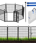 Tall 48 Inch High Garden Fence With Gate Heavy Duty Iron Pet Fence 17.7 Feet Total Length Eight Panels Outdoor Yard Playpen And Temporary Indoor Dog Barrier Black, showing 8-panel set with gate and accessories.
