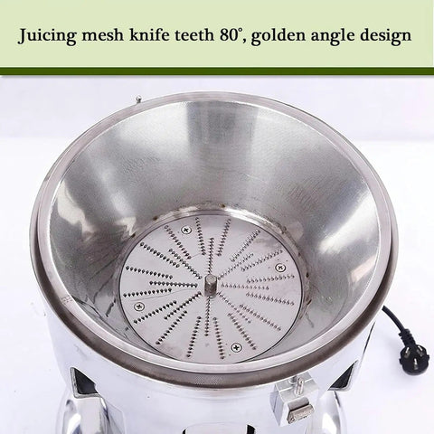 Juicing mesh knife teeth design with 80° angle in stainless steel for Heavy Duty Commercial Citrus Juicer Machine 370W Electric High Speed Extractor 2800 RPM.