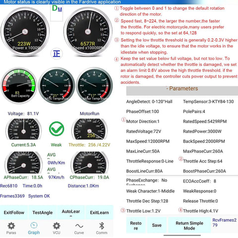 Motor status dashboard for Beefy 72V 3000W Brushless DC Motor With Temperature Sensor And Real Time Thermal Monitoring system