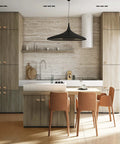 Modern kitchen with wooden cabinets featuring Four Pack Glass Cabinet Knobs And Pulls With Oval Champagne Crystal Knobs On Satin Brass Brushed Gold.
