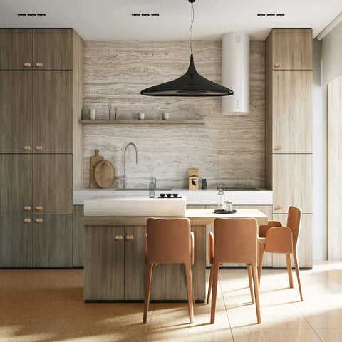 Modern kitchen with wooden cabinets featuring Four Pack Glass Cabinet Knobs And Pulls With Oval Champagne Crystal Knobs On Satin Brass Brushed Gold.