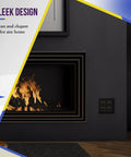 Living room with lit fireplace and Decorator Two-Gang Wall Plate For Light Switch Or Receptacle Black Unbreakable Polycarbonate Thermoplastic UL Listed 8832 BK 4.50 By 4.57 Inches Built To Last In High-Traffic Homes And Offices installed