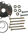 Marine Water Pump Kit 18 3150 With New One Piece Plastic Housing Impeller Stainless Steel Plate O Rings And Bolts Complete Replacement For Medium Size Boats And Outboards, components laid out including stainless steel plate, O rings, and bolts.