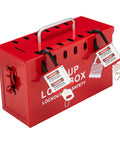 USA Made Portable Steel Group Lockout Tagout Box for Lockouts and Keys, Durable Lock Box Holds Up to 13 Padlocks, 10 By 6 By 4 Inch, Red