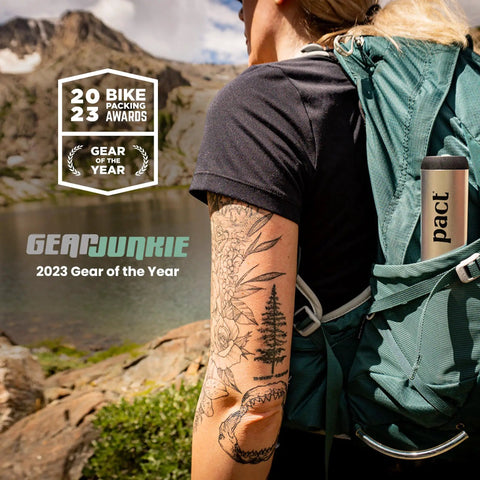 Person outdoors carrying Lite Bathroom Kit For Camping And Backpacking Ultralight Backcountry Gear With Easy Poop Bury System