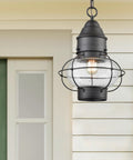 Onion Outdoor Pendant Light With One Bulb, Oil Rubbed Bronze Finish, Clear Seeded Glass Globe, Exterior Porch Ceiling Fixture