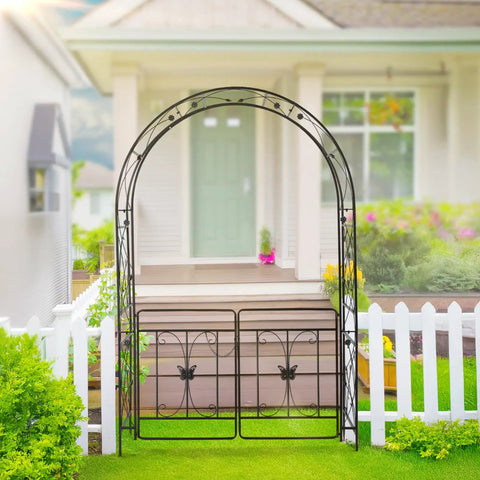 Sturdy Garden Arbor Arch For Weddings And Parties, Heavy Duty Steel Trellis For Climbing Plants, Outdoor Pergola Decor For Backyard Patio And Lawn, Durable Frame With Gate, Easy Assembly, Weather Resistant Go To Yard Decor