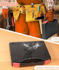 Man carrying a black and red water-resistant toolbox case, showing its durability and practical design for tools.