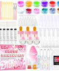 DIY Lip Gloss Making Kit 74 Piece Pink Craft Set For Beginners With Lip Gloss Base 12 Tubes 6 Pigment Powders Glitter Sequins Oils