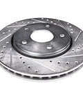 Heavy Duty Front Disc Brake Rotors For Chevrolet Cruze And Bolt Ev Electric Models Featuring Drilled Slotted Grooves close-up view with drilled patterns