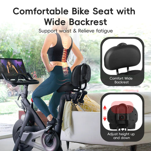 Oversized Bike Seat With Backrest For Peloton And Universal Bicycle Compatibility on indoor bike, showing comfort features