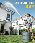 Man using Cordless 840 GPH Brushless Water Transfer Pump With Auto Shutoff 3 Speed Modes 38 Ft Lift Extendable Hose Kit IP68 Waterproof