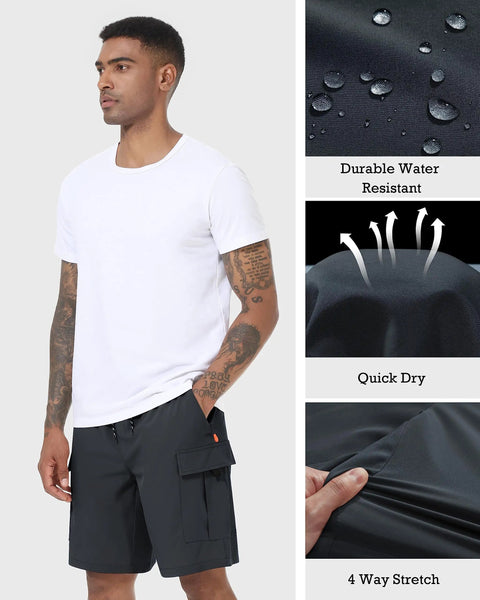 Quick Dry Cargo Shorts For Men With Stretch Lightweight Hiking Shorts With Five Pockets No Lining Dark Gray All Day Comfort shown on model
