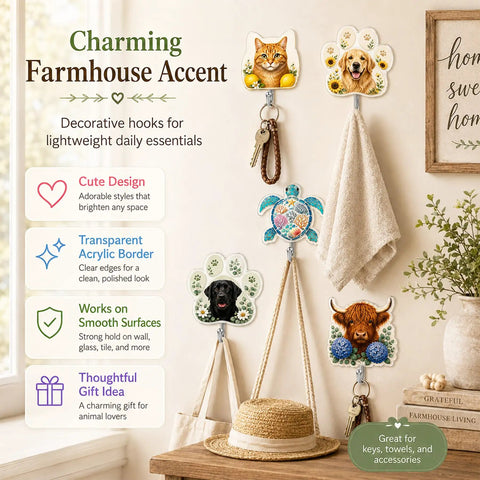 4 Pack Butterfly Adhesive Wall Hooks Featuring Real Pretty Floral Garden Motifs Super Strong Peel And Stick Acrylic Hooks For Worry Free Counter Organization And A Super Cozy Living Space Vibe with various designs holding keys and a towel.