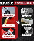 Comparison image showing advantages of No Fuss Smart Siphon Pump 3 8 Gpm Electric Fuel Transfer with auto sensor and leak prevention.