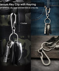 Image of Titanium Carabiner Keychain with Quick Release Clip, Heavy Duty Key Ring and Lightweight Titanium Alloy Clip for Keys and Accessories, Rustproof and Built to Last, Grey Finish attached to various accessories.