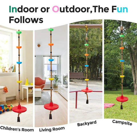 Kid Friendly Tree Swing Set For Backyard 330 Lb Capacity Adjustable Climbing Rope Platforms And Disc Swing Seat outdoor view