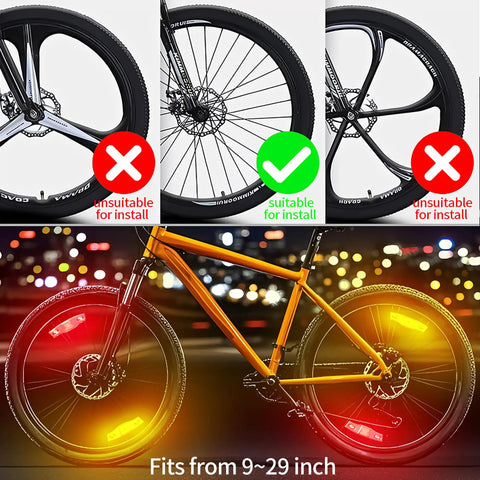 Rechargeable Bike Wheel Lights Set of 2 with Motion Sensor Weatherproof Spoke Lights for Kids and Adults Rad 7 Color LED, suitable for spokes.