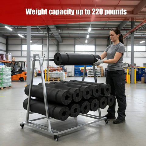 Open Style Mobile Floor Mat Transporter Cart With Wheels, Heavy Duty Galvanized Steel Rack shown in industrial setting