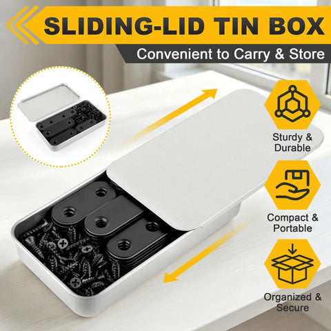 30 Pack Straight Flat Brackets And Stainless Steel Mending Plates With 72 Screws In A Cool Tin Box Four Sizes Of Hardcore Metal Connectors For No Sweat Furniture Drawer Frame Repairs
