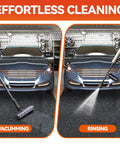 36 By 59 Inch Heavy Duty Oil Spill Mat under car shown with vacuum and water hose for cleaning demonstration
