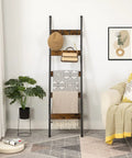 Killer 5-Tier Blanket Ladder With Heavy Duty Hooks, Wall-Leaning Towel Rack For Living Room And Bedroom, Rustic Industrial Decor Organizer For Scarves And Blankets, Total Home Game Changer with layered blankets and accessories.