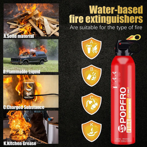 Compact 4 In 1 Portable Fire Extinguisher For Home Garage Kitchen And Car, No Sweat Abc K Rated Extinguisher with fire categories.