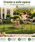 No Dig Decorative Garden Fence Kit With 10 Panels Heavy Duty Rustproof Metal Outdoor Dog Barrier set up in a yard