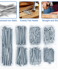 400 Piece Hardware Nails Kit For Picture Hanging Galvanized Nails In Seven Size Ranges shown in transparent organizer box
