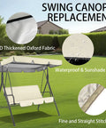 Beige Outdoor Swing Canopy Replacement Cover For Two Thirds Seat Patio Porch Chair Waterproof Sun Shade With Tear Resistant 210D Oxford Fabric And Silver Coated Lining, displayed with fabric details and outdoor setting