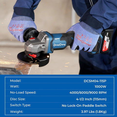 Cordless Angle Grinder Kit With Paddle Switch 20V 4-1/2 Inch 9000 RPM For Cutting Grinding Polishing Includes 6 Discs And 4.0Ah Battery Plus DSC Protection And No Lock On Paddle, cutting metal